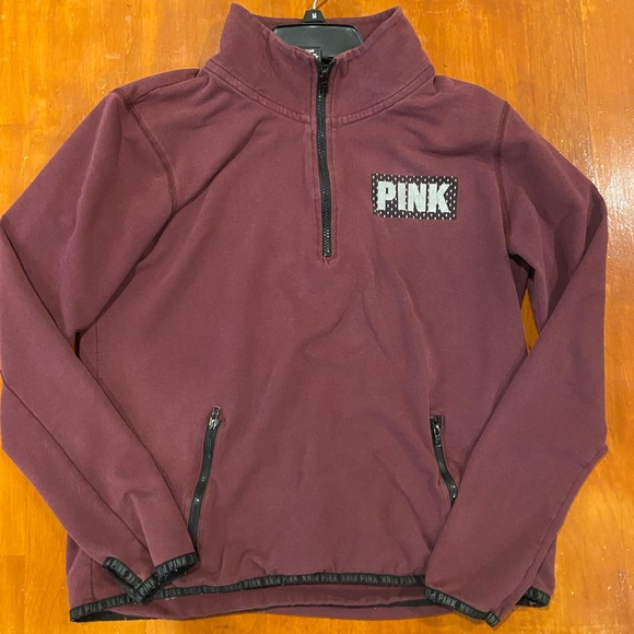 Victoria's Secret Tops - Victoria Secret PINK Quarter-Zip Pullover BURGUNDY Fleece Jacket EUC SIZE LARGE